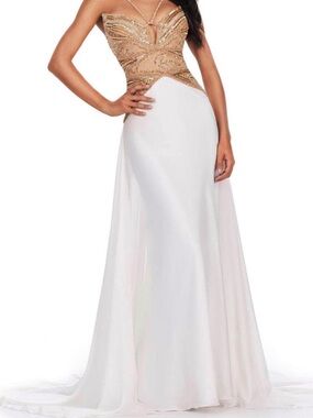 Strapless White Gown with Gold Sequin Bodice